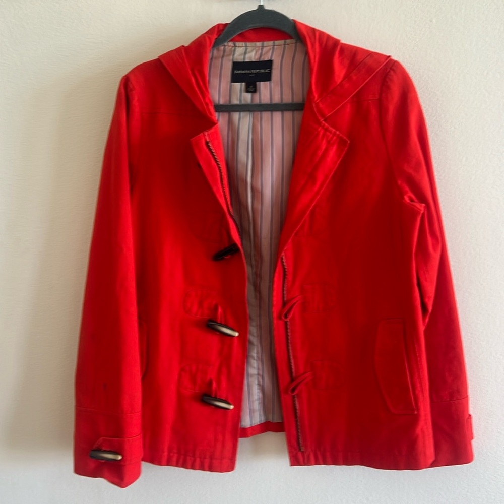 Banana Republic Hooded Jacket Womens Size M Orange Cotton Toggle Button